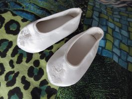 Baby Schuhe, Taufschuhe, Ballerinas, Seide + Leder, Gr. 18