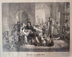 Stich "Pestalozzi et les orphélins à Stanz" Oktober 1798