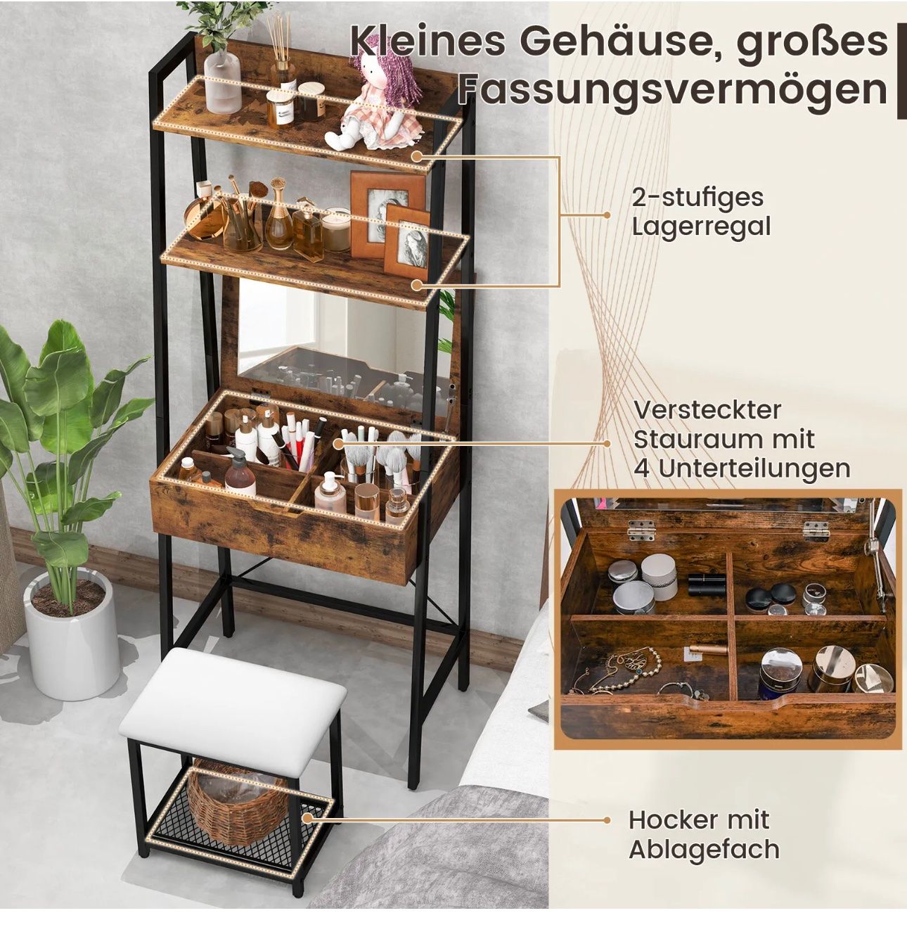 Tavoli da trucco: + 2 in 1 Schminktisch  Hocker Frisiertisch Kosmetiktisch m – Nuovo e nell'imballaggio originale da Amriswil venduto da JaJa-Express 2