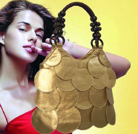 Orig. LUINO Boho Pattern Wood Bag Handtasche Tasche gold NEU