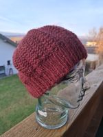 Handgestrickte Beanie Bordeaux Perlmuster Burgunder 🎄 Mütze