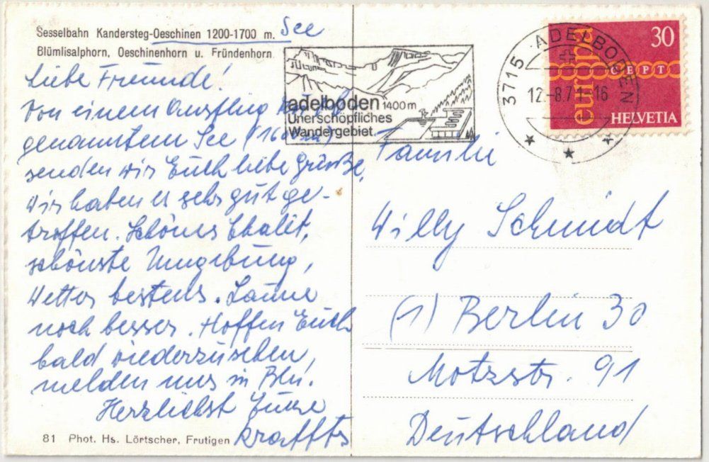 Cartoline postali: Kandersteg - Sessellift Oeschinen – Usato da Binningen venduto da Mountainrider 1
