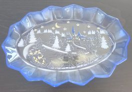 Blaue Vintage Weihnachtsschale mit Golddekor, Top Zustand!