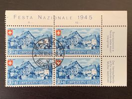 Pro Patria, 1945, Zst. B29, Viererblock gestempelt