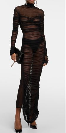 Black transparent body style midi dress