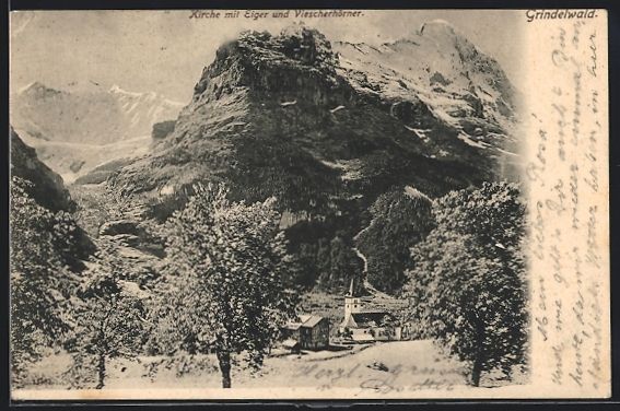 Cartes postales: Grindelwald, Kirche mit Eiger und Viesch – D'occasion à Berlin par bartko-reher