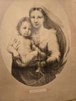 Antiker Druck Raphael Madonna Sixtina gerahmt