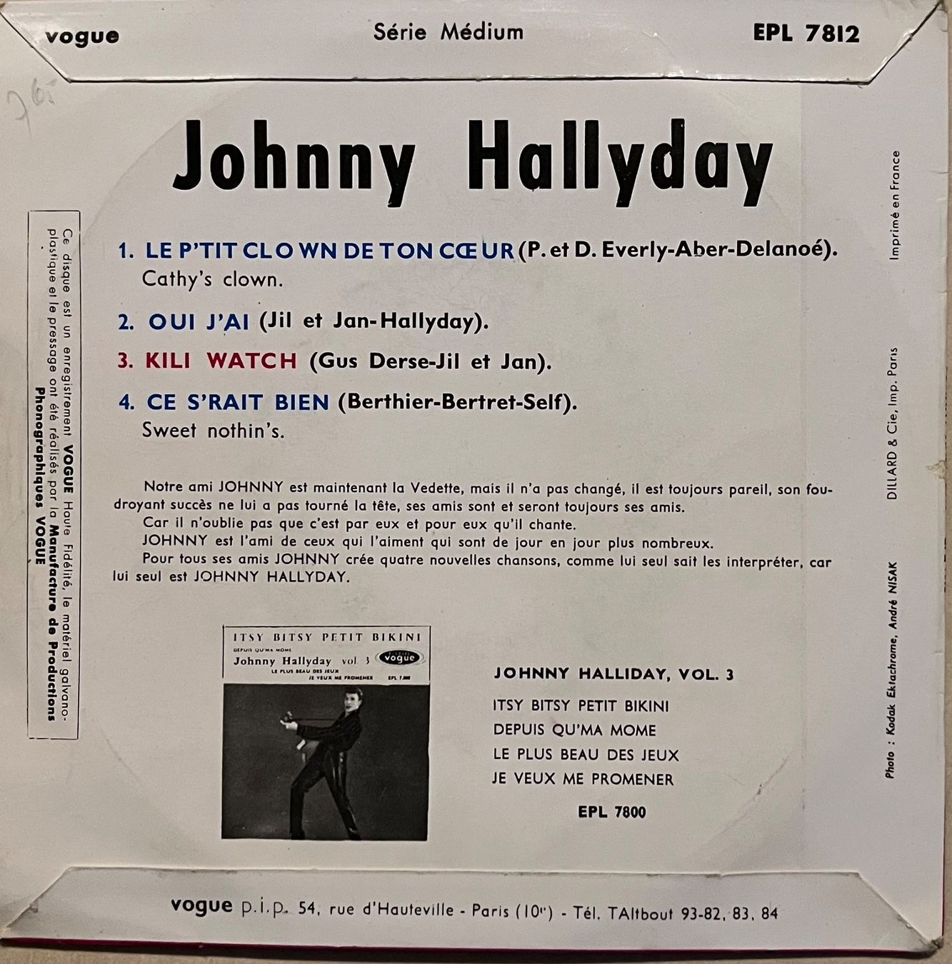 Vinyles: JOHNNY HALLYDAY - KILI WATCH – D'occasion à Bussigny par vinyl-pas-cher 1