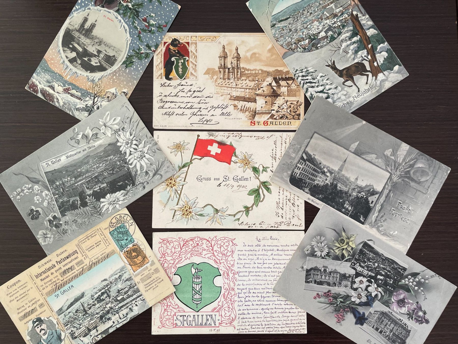 Cartoline postali: ST. GALLEN 9 SPEZIELLE Ansichtskarten, Jugendstil – Usato da Wald ZH venduto da TLILEF