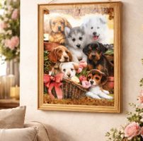 Härziges Hunde-Bild mit Rahmen(mit echte Bernsteinstücke)