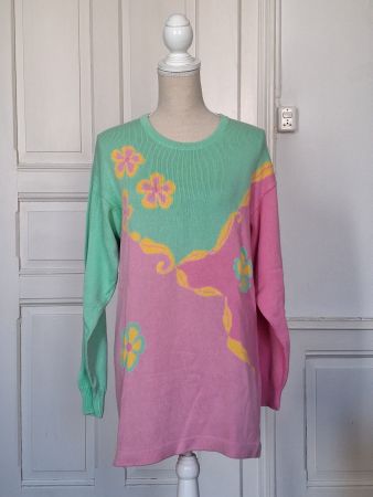 Vintage Strickpullover mit Blumen, Gr. M