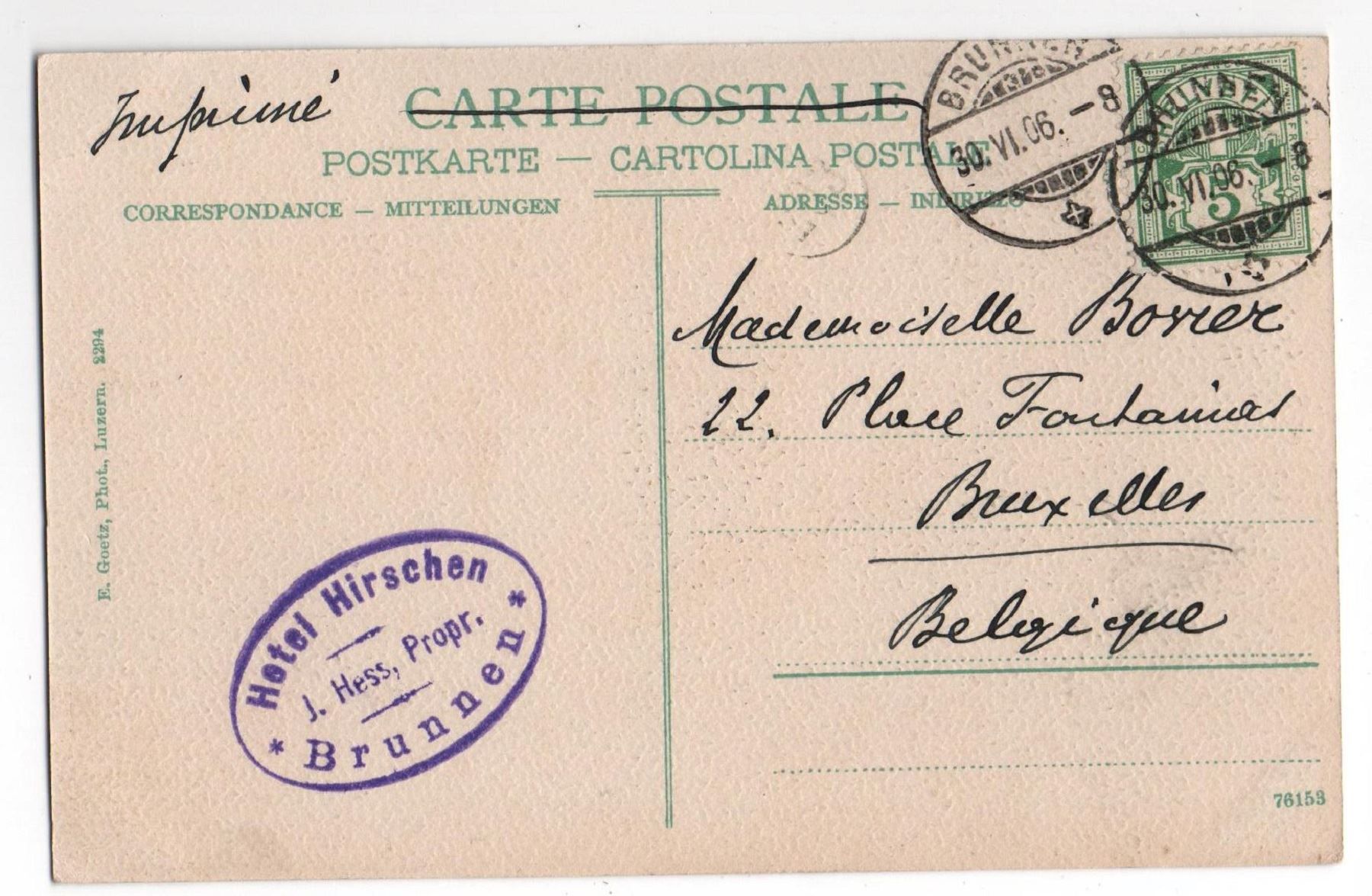 Cartoline postali: BRUNNEN Vor Ankunft des Dampfbootes - Stempel Hotel – Usato da Jona venduto da philajona 1
