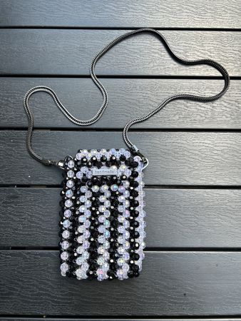 Beaded Phone Bag, Handmade, Black & White - Summer!