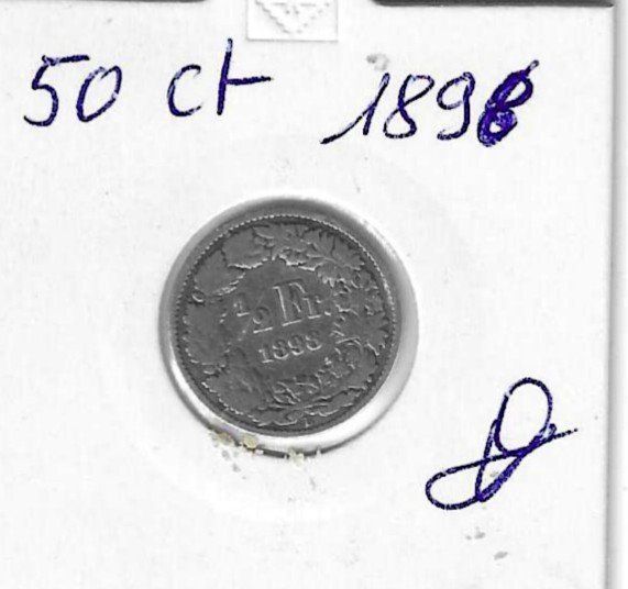 Tutti le monete: Monnaie Suisse: 0.50 ct 1898 – Usato da Muraz (Collombey) venduto da Resine