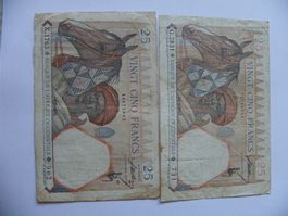 2 x 25 Francs 1939/1942, Banque de l'Afrique Occidentale
