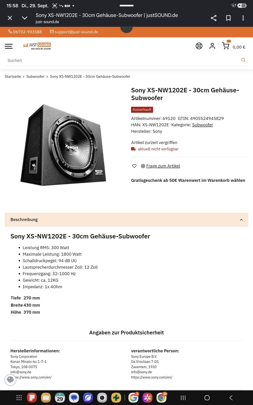 Sony Casse acustiche: Sony XS NW1202E Subwoofer – Nuovo (secondo la descrizione) da Weggis venduto da lakelucerne 1