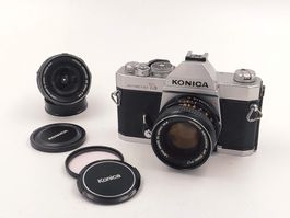 Konica Autoreflex T3n analog Kamera mit 50mm + 28mm Objektiv
