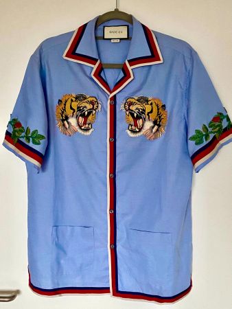 GUCCI Tiger Heads Blau Cotton Hemd Shirt Gr. L 💯 ORIGINAL