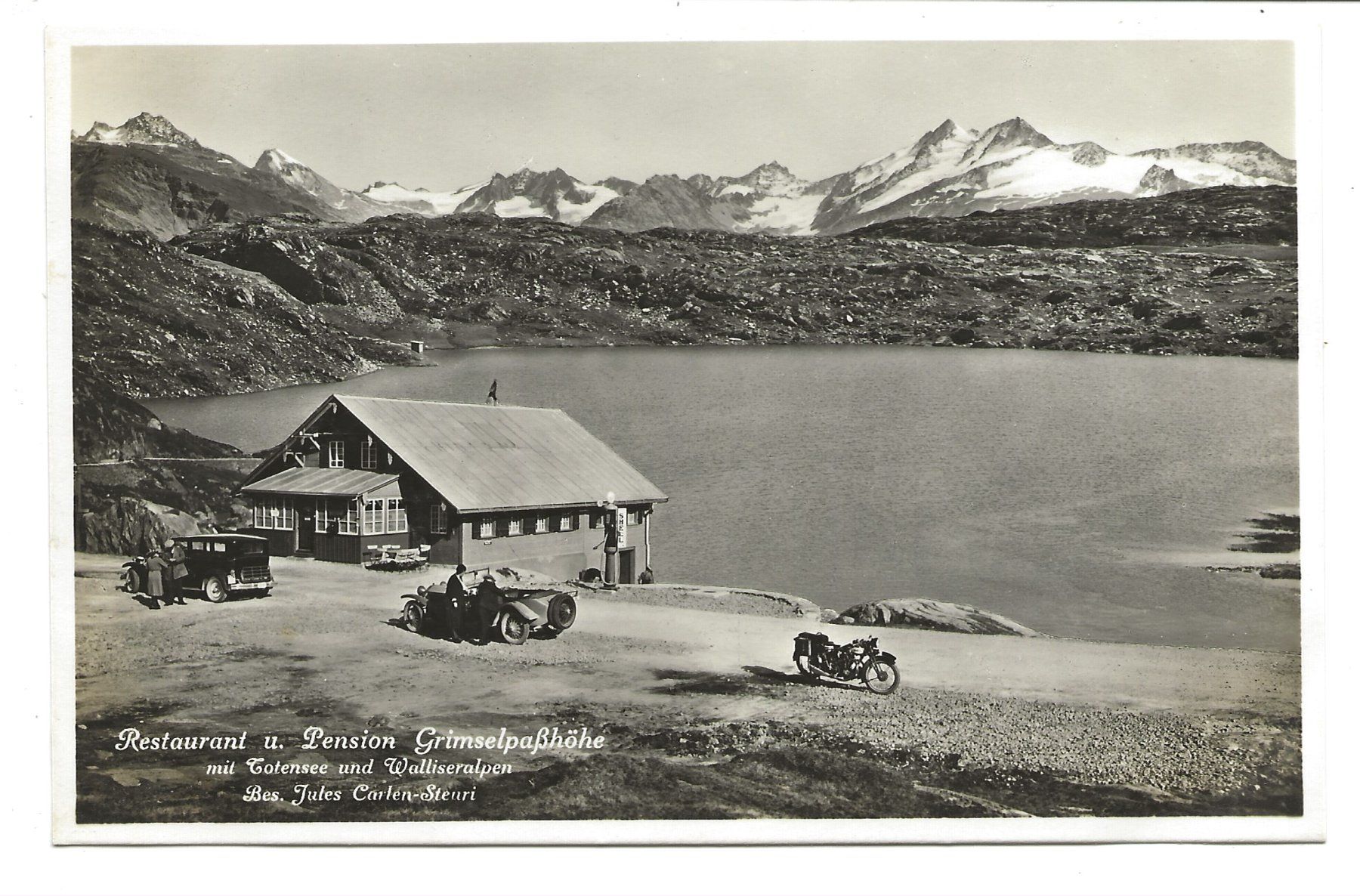 Cartes postales: Grimselpasshöhe (BE/VS) Rest. - Oldtimer Auto - Tanksäule – D'occasion à Engelburg par Cartophil