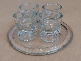 Eierbecher Glas, auf rundem Glastablett, Glasi Hergiswil
