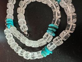 Kette aus Bergkristall und Türkis