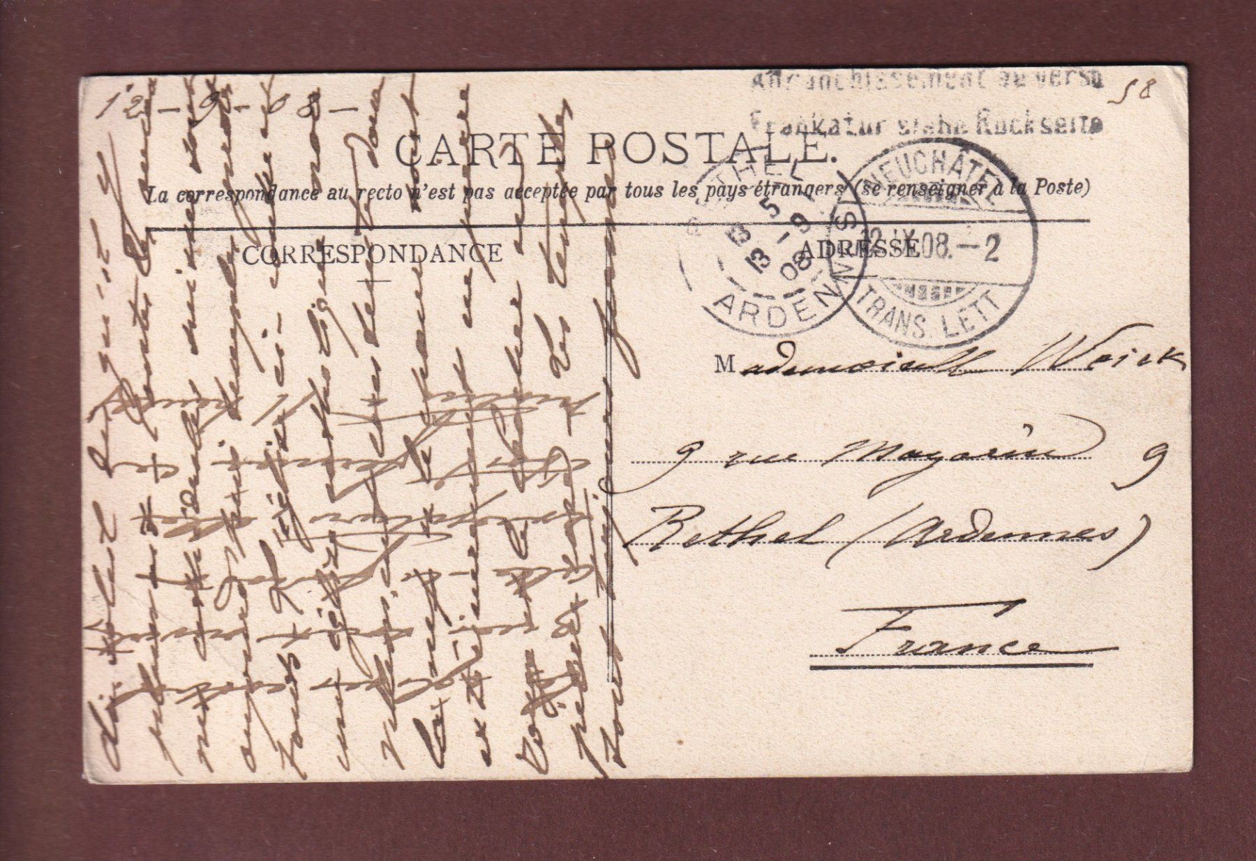 Cartoline postali: NEUCHÂTEL - Eglise Catholique - 1908 – Usato da Pully venduto da nicecards-shop 1