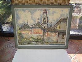Ölgemälde Kirche Tessin signiert gerahmt
