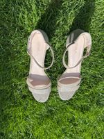 Gold-glitzernde Sommer-Sandalen mit Blockabsatz, Gr. 43