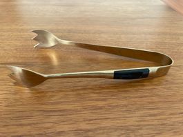 Mid-Century Vintage Servierzange / Eiszange – Messing & Horn