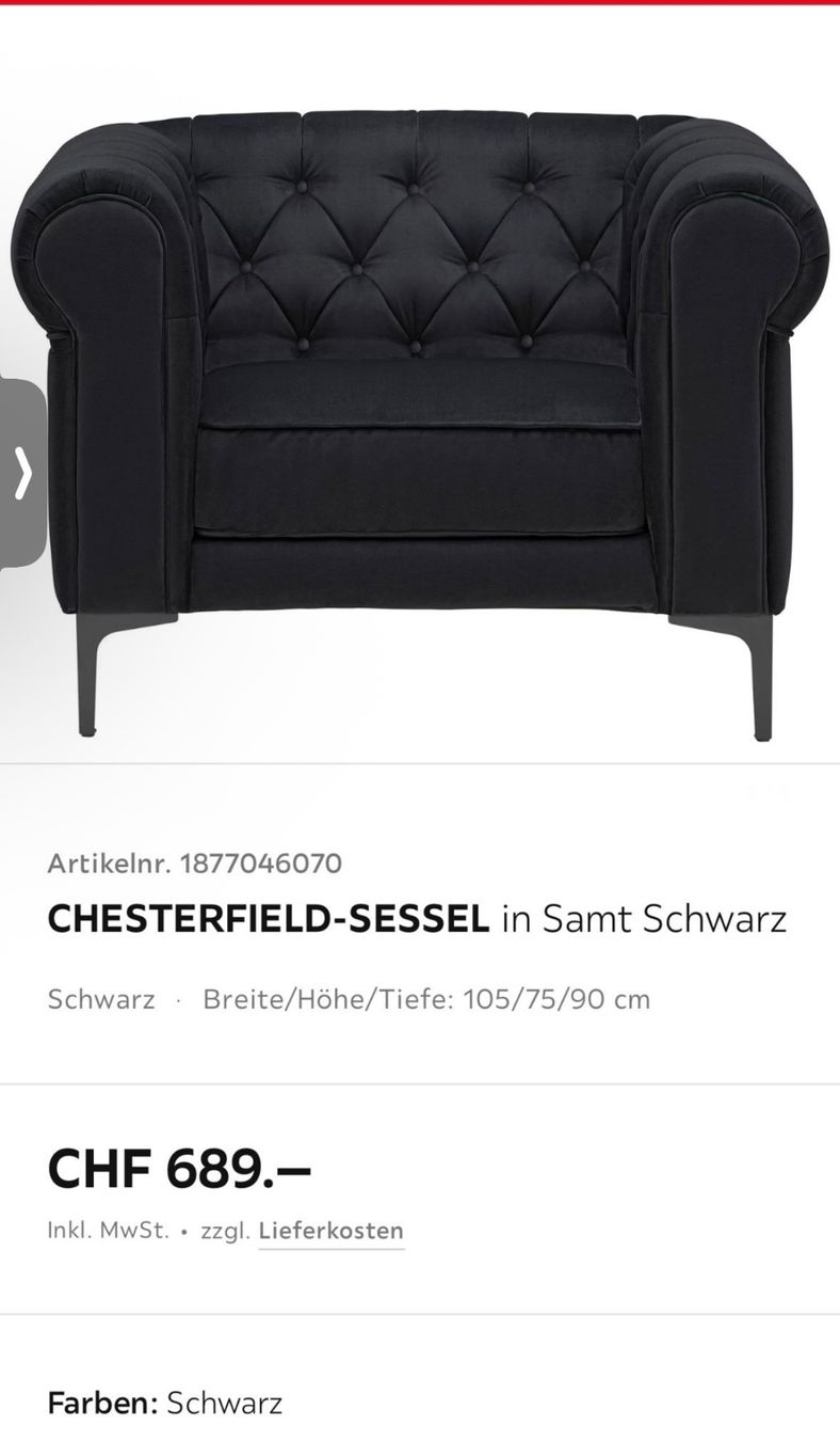 Chesterfield Poltrone: Chesterfield Sessel - Samt Schwarz – Usato da Oensingen venduto da kas_frv7