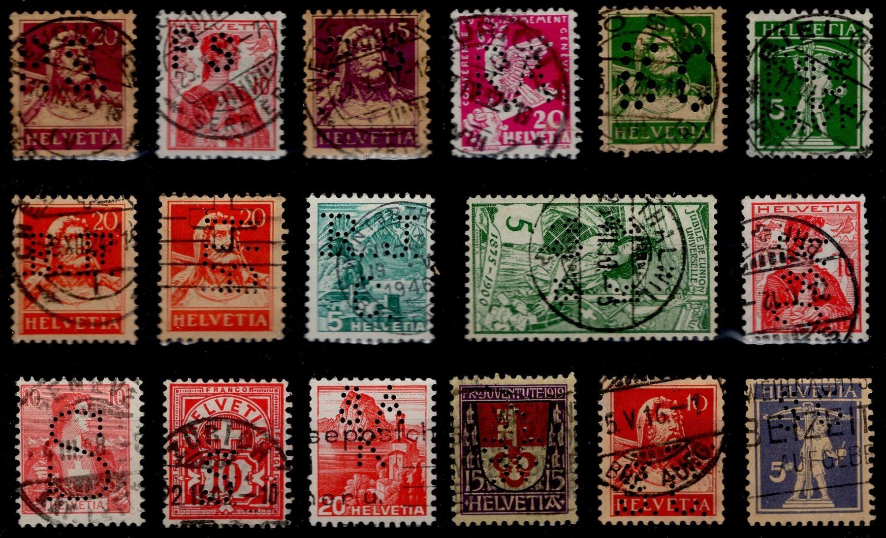 Tutti i francobolli: 17 verschiedene Perfins aus der Schweiz – Usato da Eglisau venduto da Chperfins 1