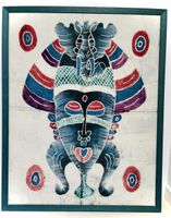 Afrikanische Maske Batik-Kunst, gerahmt, Wanddeko, Ethnisch