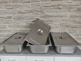 3x 1/1 GN Behälter Edelstahl 100mm + Deckel Gastronorm