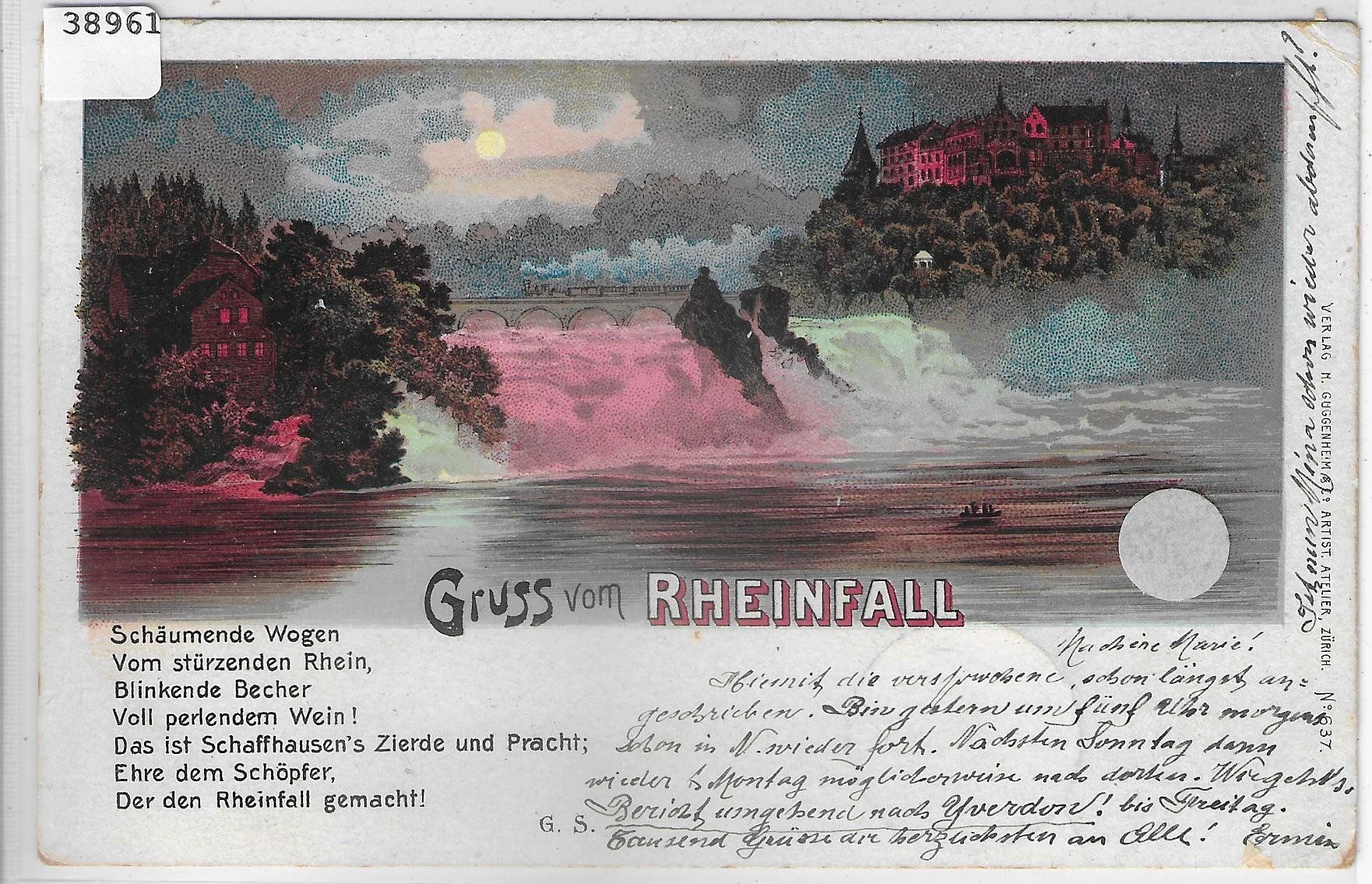 Cartoline postali: Gruss vom Rheinfall - Mondschein Litho – Usato da Ettingen venduto da Kartenplanet