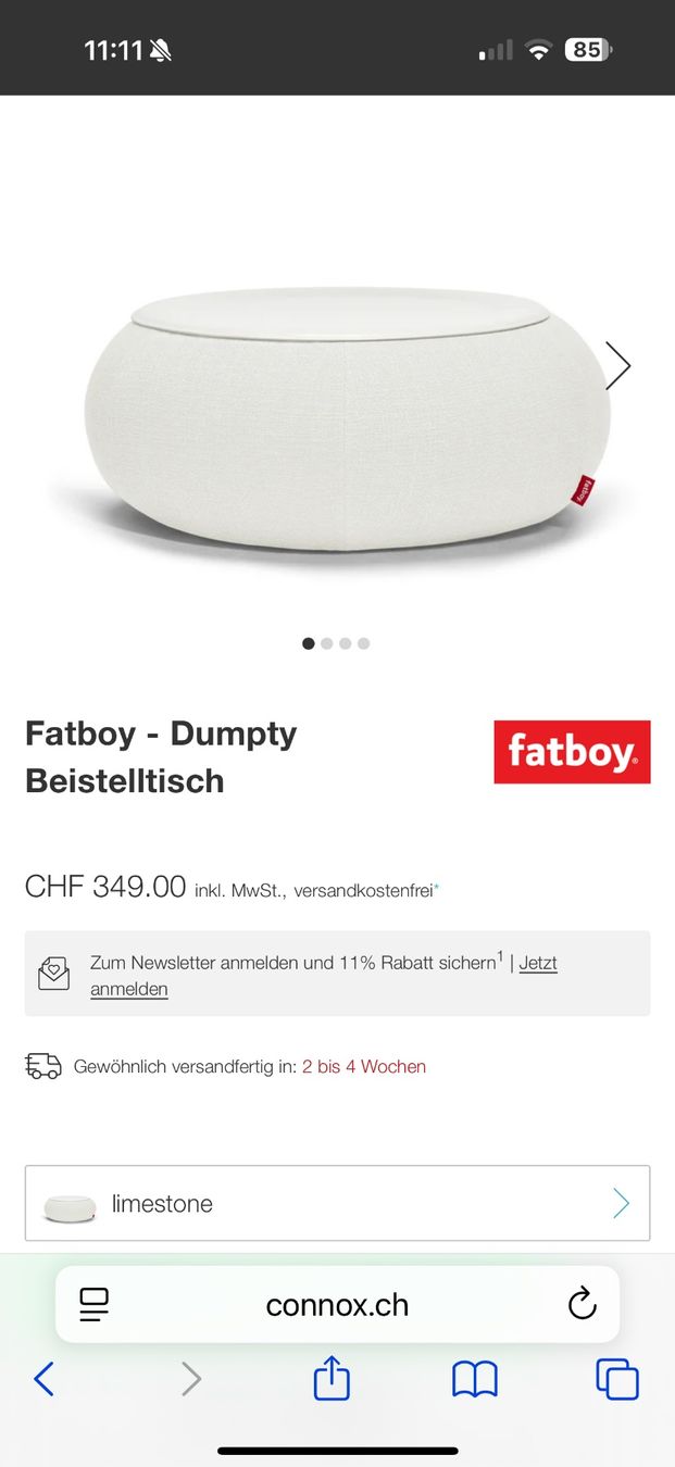 Fatboy Tavoli: Fatboy Dumpty, Beistelltisch Limestone – Nuovo e nell'imballaggio originale da Bachenbülach venduto da Broger118 9