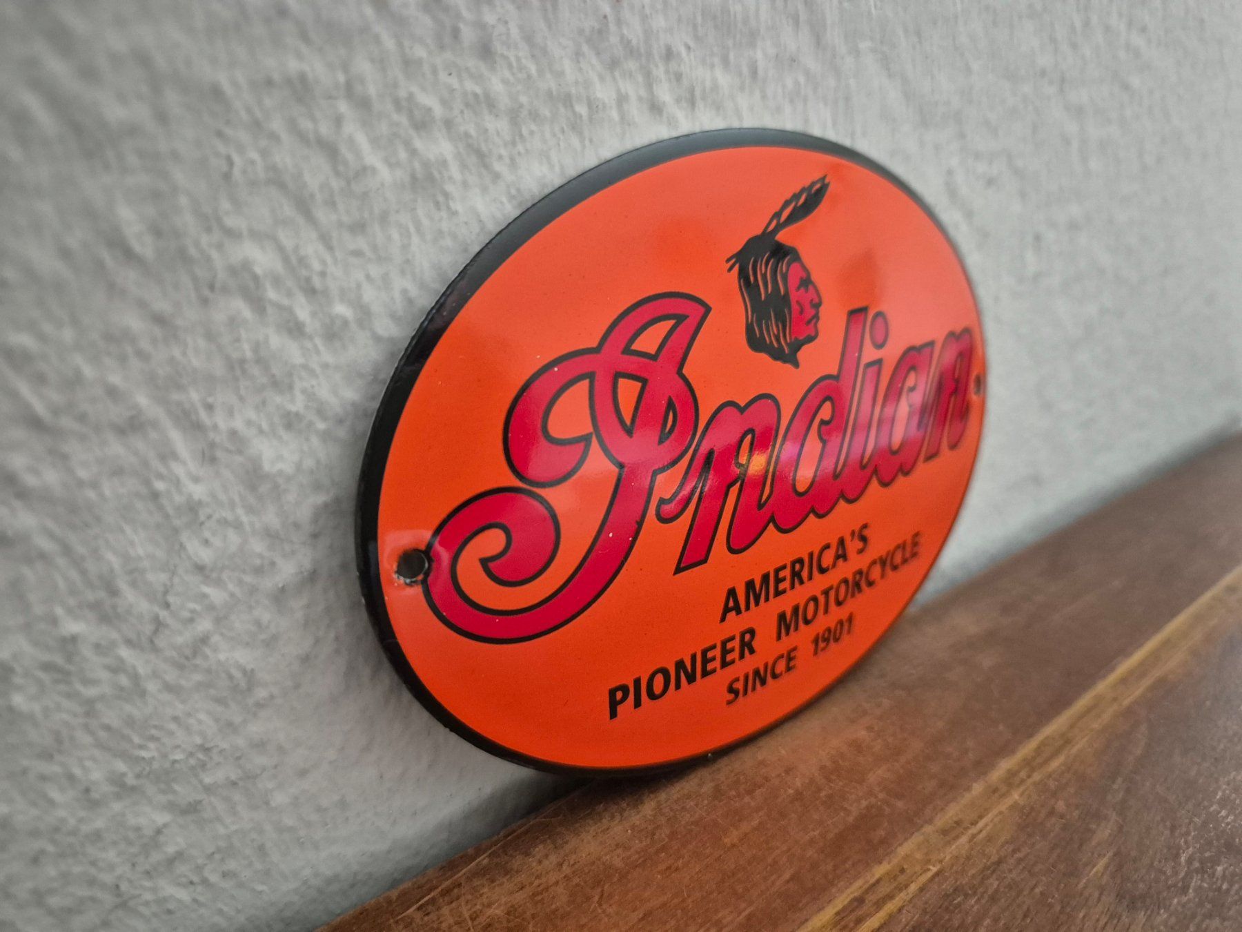 Indian Motorcycle Schilder: Emailschild Indian Motorrad Oldtimer USA Logo Emaille Schild – Neu (gemäss Beschreibung) aus Schaffhausen von pfanis09 4