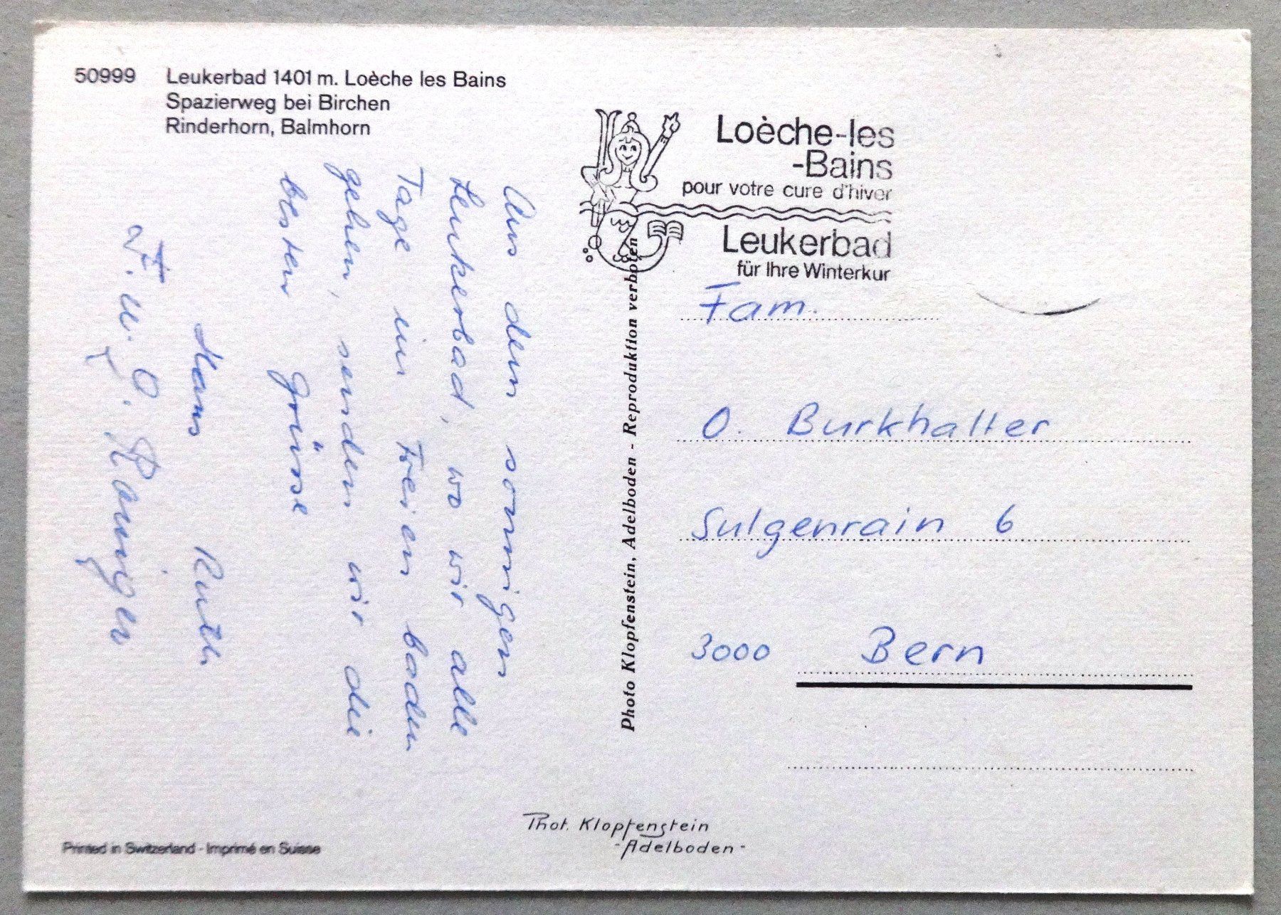 Cartoline postali: Leukerbad 1401 m, Spazierweg bei Birchen – Difettoso da Fétigny venduto da Billy2miny 1