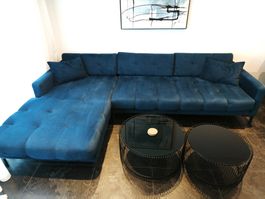 Ecksofa Blau Samt