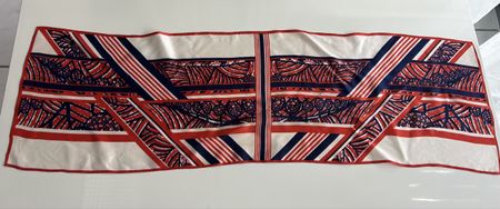 Long Scarf Geometric Pattern Red Blue White 111 cm