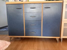 Sideboard Kommode Kieferoptik blau Schubladen & Türen