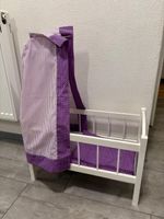 Puppenbett aus Holz mit Himmelbett weiss violett