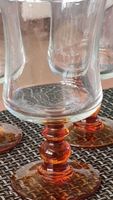 Vintage 6 Wein oder Likörgläser bersteinfarbene Füsse, Franc
