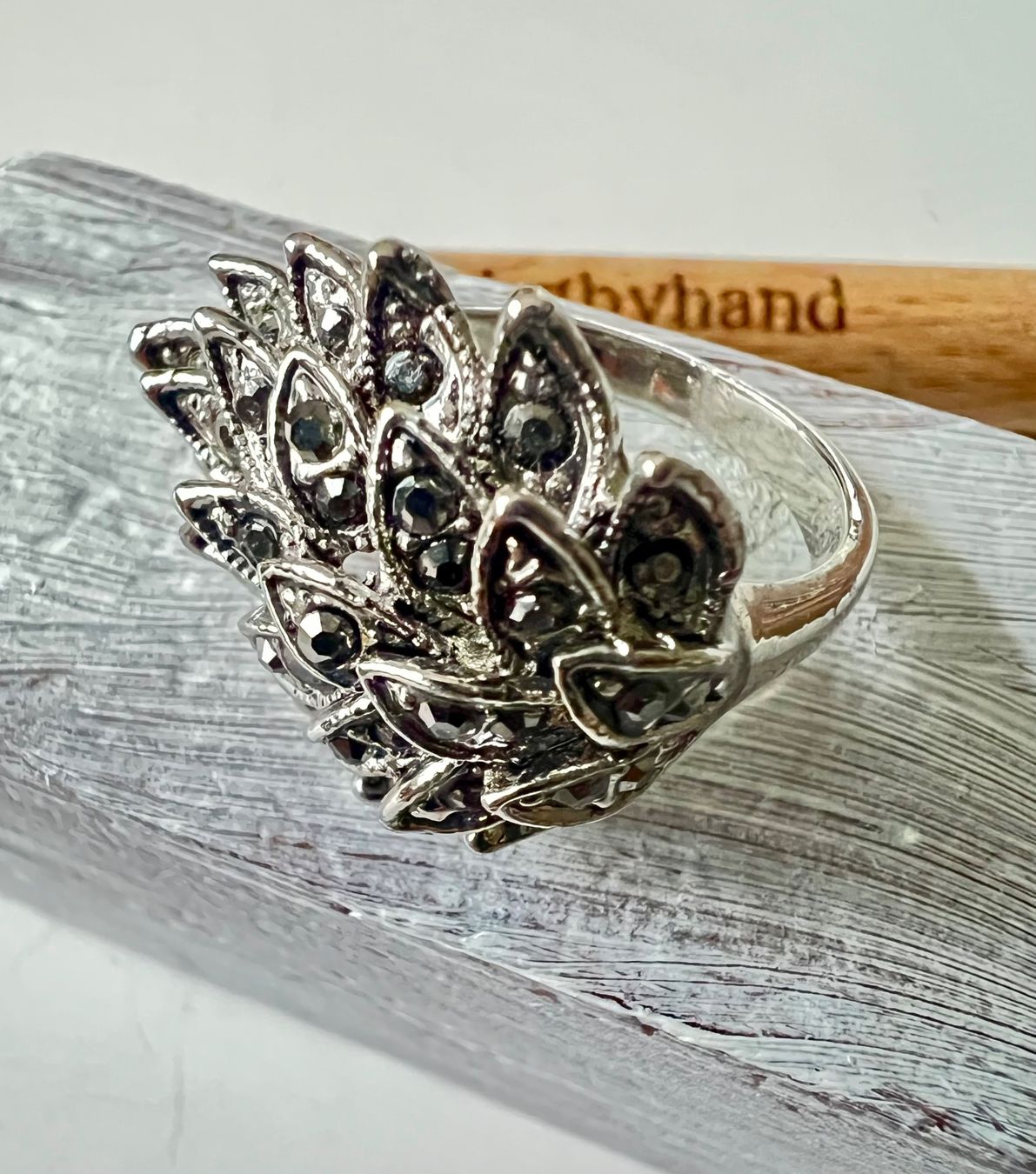 Ringe: Vintage Statement Ring mit funkelnden Markasiten, versilbert – Gebraucht aus Ruswil von artbyhand 9
