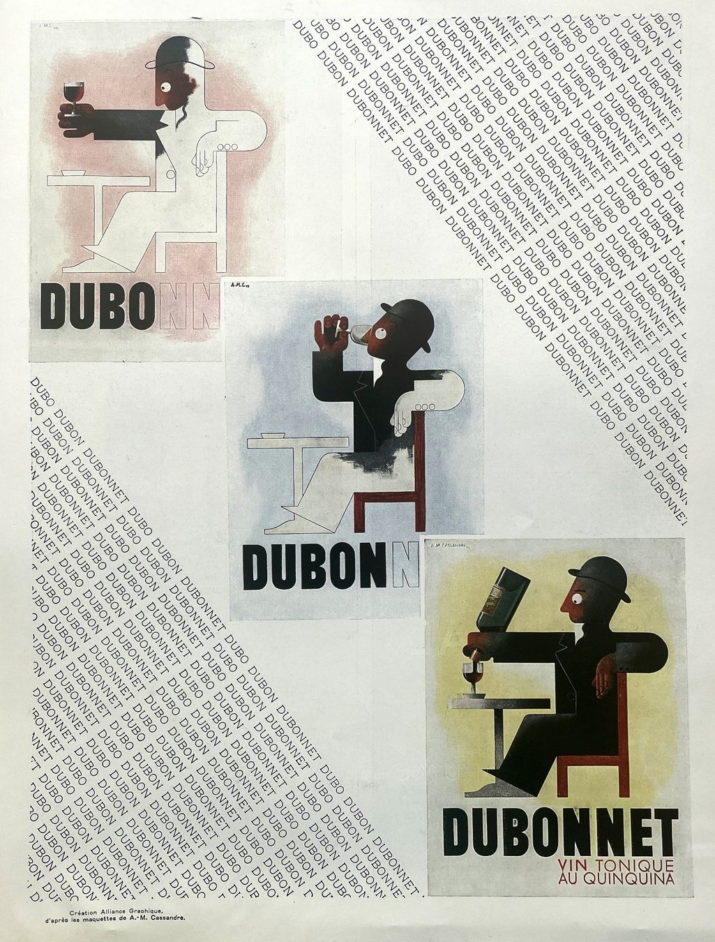 Grafica & Litografie: Dubonnet  Cassandre - Gerahmte Werbung / Réclame 1932 – Usato da Savagnier venduto da Ne2065 1