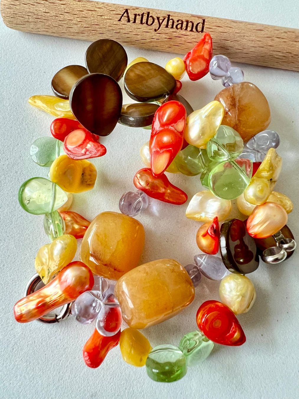Catenine: Sommer - Kette aus Barock- Perlmutt -Achat & Glas Perlen – Usato da Ruswil venduto da artbyhand 1