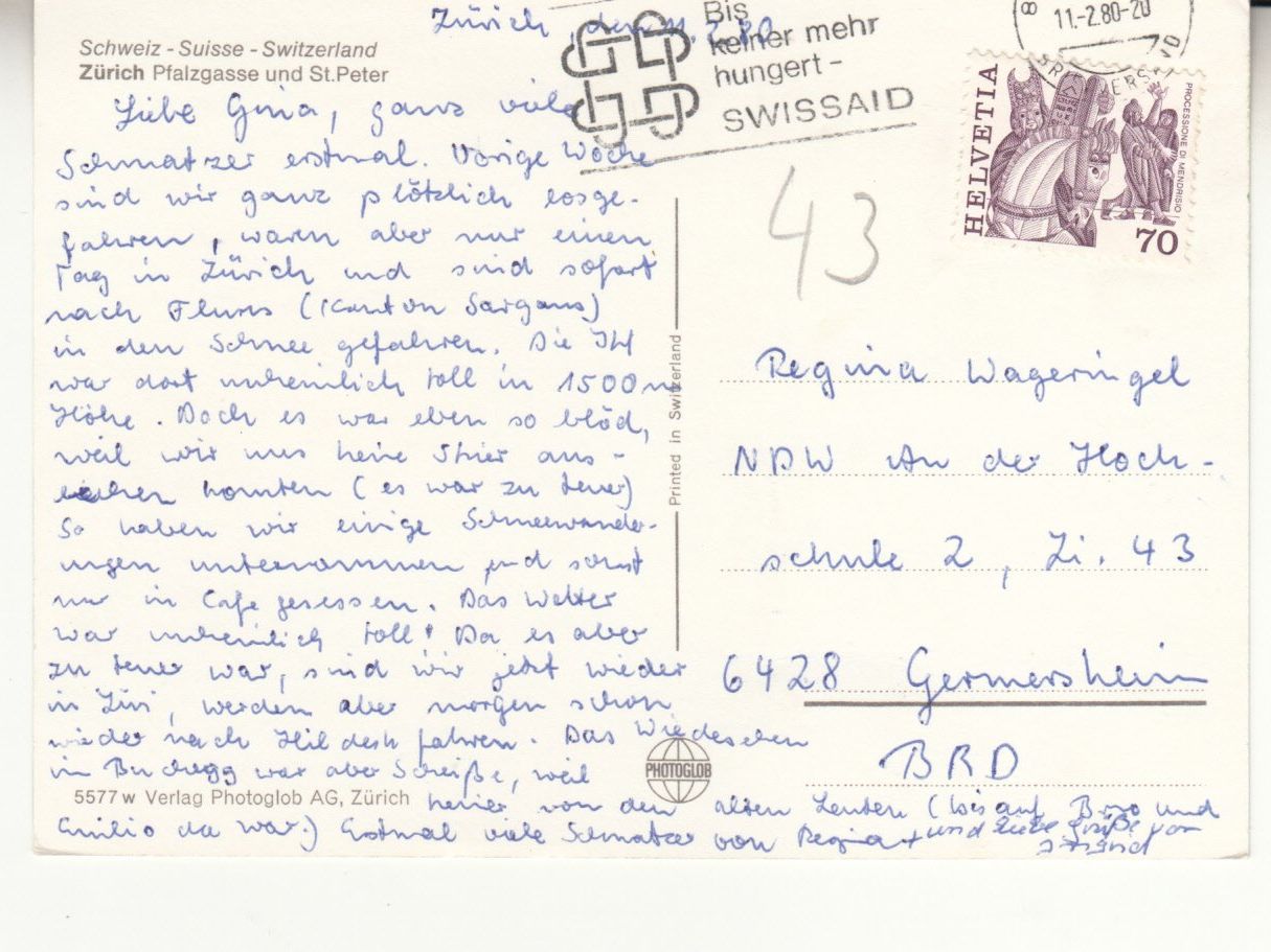 Cartoline postali: Zürich 1980 – Usato da Bürglen TG venduto da StampGraf 1