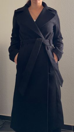 BLACK LONG BELTED COAT – H&M – SIZE 36