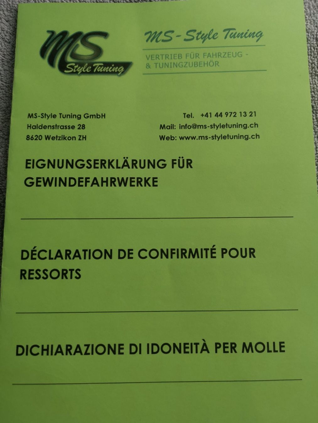 Tutti pezzi di ricambio auto: Gewindefahrwerk Eignungserklährung – Nuovo (secondo la descrizione) da Goldach venduto da Top-Shops