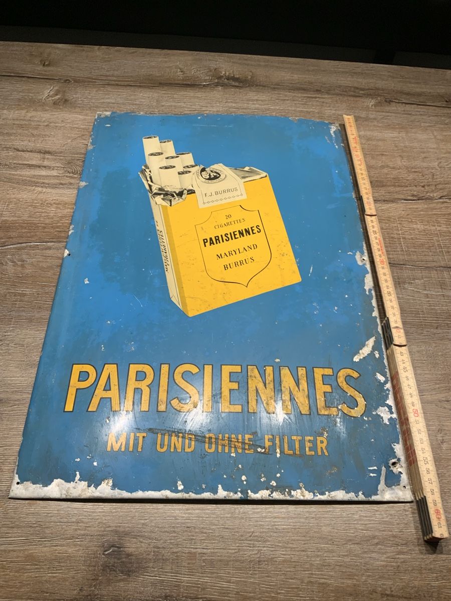 Insegne: Altes Blechschild Parisiennes Burrus – Usato da Willisau venduto da Minali 6