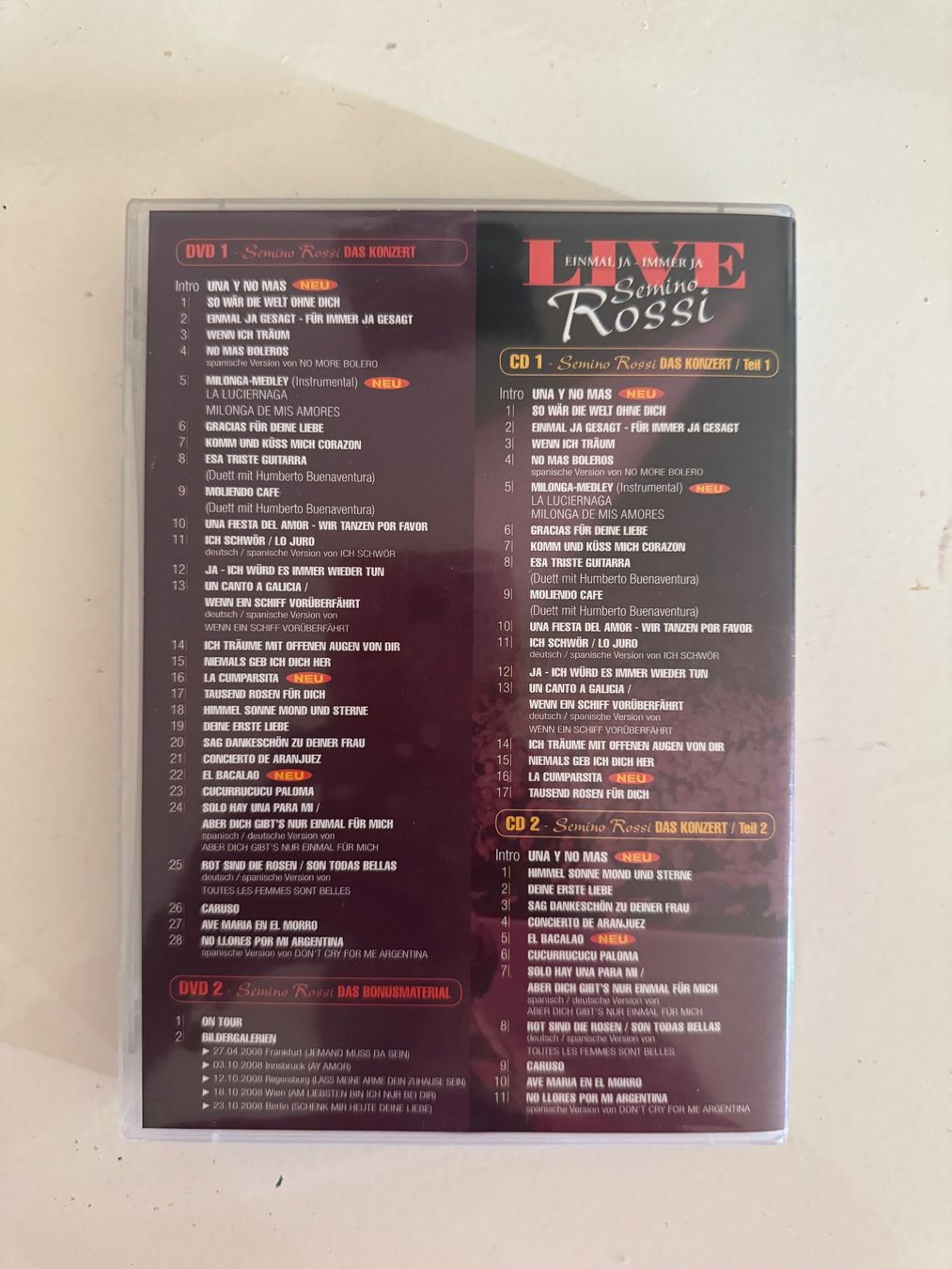 Tous les DVDs: SEMINO ROSSI: LIVE EINMAL JA- IMMER JA (2DVDS+2CDS – D'occasion à Basel par san_2qlq 1